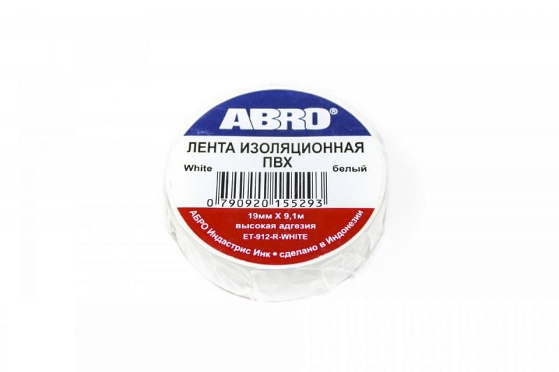 Изолента ABRO белая 19мм*9,1м ЕТ-912-WH